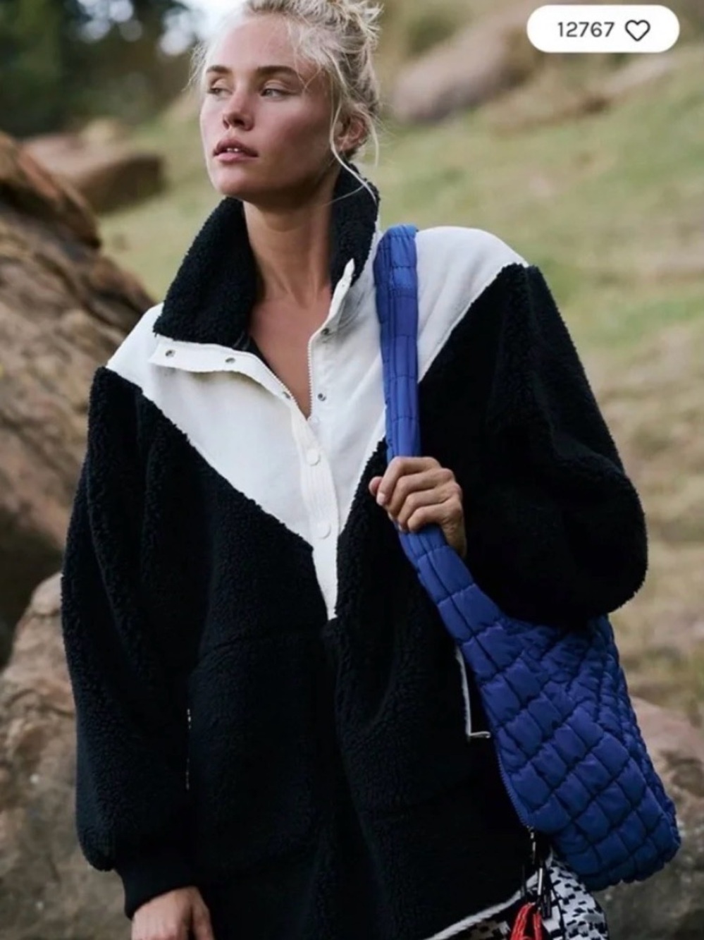 FP Movement by Free People Black & Cream Sherpa Snap-Front Jacket